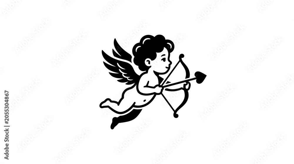 Fototapeta premium Cupid Angel with Bow and Arrow, Symbol of Love and Romance
