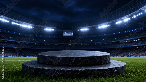 Circular concrete bench with l e d lighting in park at night