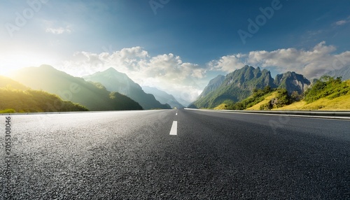 Empty Asphalt Road And Mountain Nature Landscape