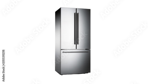 Foto Isolated modern stainless steel French door refrigerator with bottom freezer dra