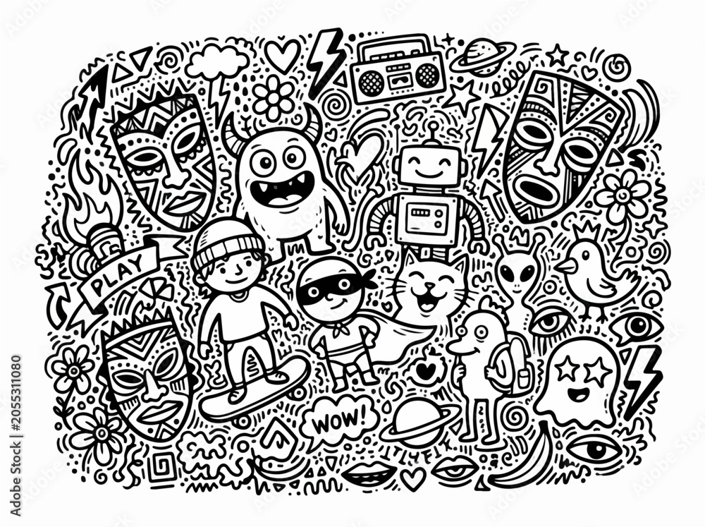 Fototapeta premium Doodle art composition set