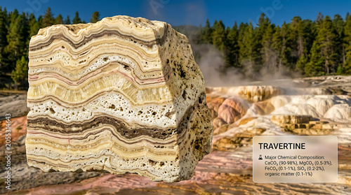 Travertine Specimen Mammoth Hot Springs Yellowstone Wyoming USA Ultra Realistic Geological RAW Photo