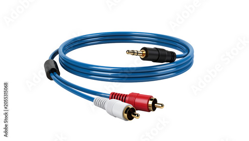 Tableau sur toile Isolated blue coiled audio cable with 3