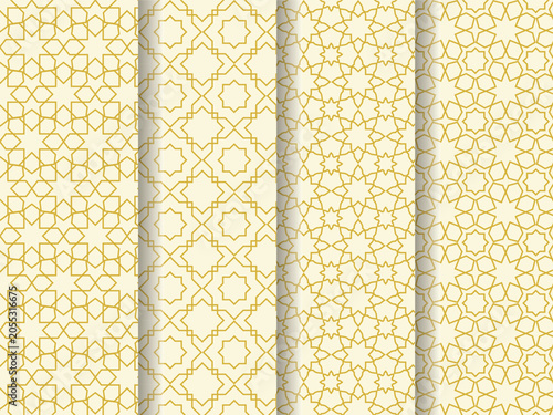 Set of Islamic background , Arabic geometric ornament seamless pattern texture for ramadan. Middle Eastern, Moroccan, and Turkish style for repeating fabric, luxury wallpaper, digital paper. vector