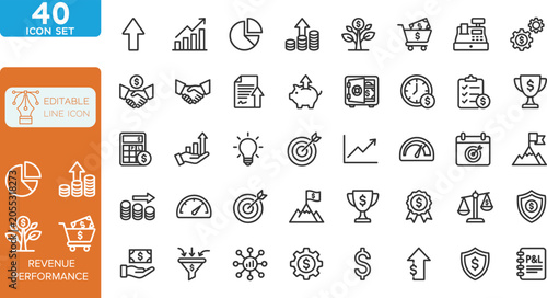 Obraz na płótnie Revenue performance line editable Icons set