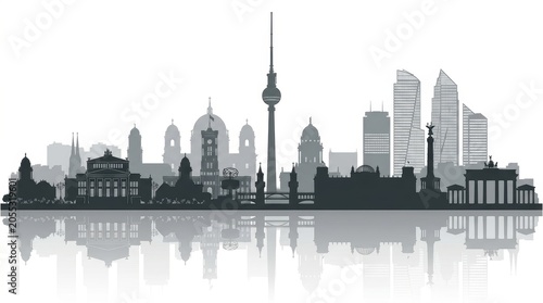 Silhouette of the Berlin city skyline, featuring iconic architectural landmarks forming a distinctive urban outline. A refined cityscape composition with a calm atmosphere.