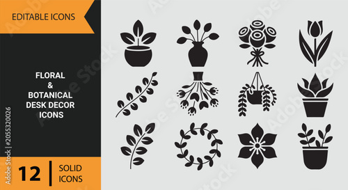 Floral and Botanical Desk Decor Solid Icons for Natural Workspace Styling
