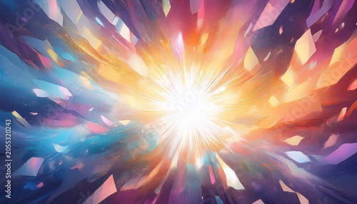 Explosive Abstract Background Featuring A Bright Central White Light Surrounded By Shards Of Pastel Colors
