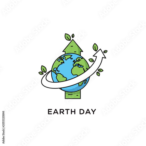Earth Day Globe with Green Leaves.