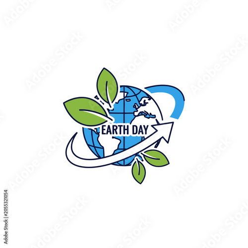 Earth Day logo with green leaves.