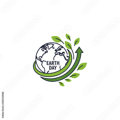 Earth Day logo with green leaves.