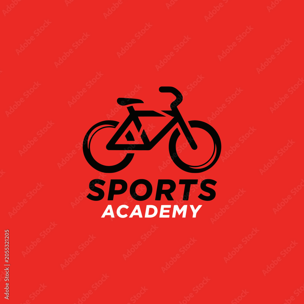 Fototapeta premium Dynamic Cycling Sports Academy Emblem Modern Logo Design Bold Vivid Red Background