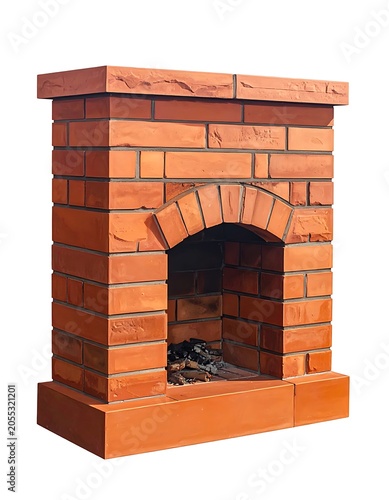Red brick fireplace hearth interior design.