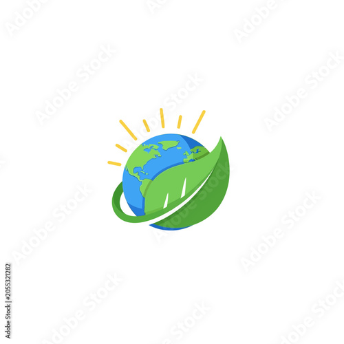 Earth Globe with Green Leaf.