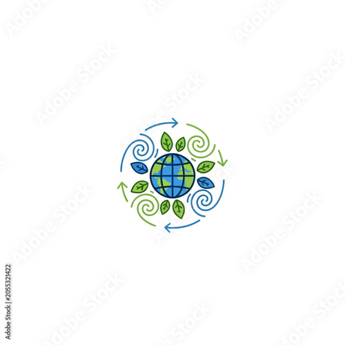 Earth Globe with Green Leaves.
