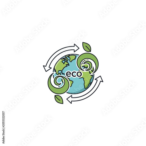 Earth with eco friendly green swirls.