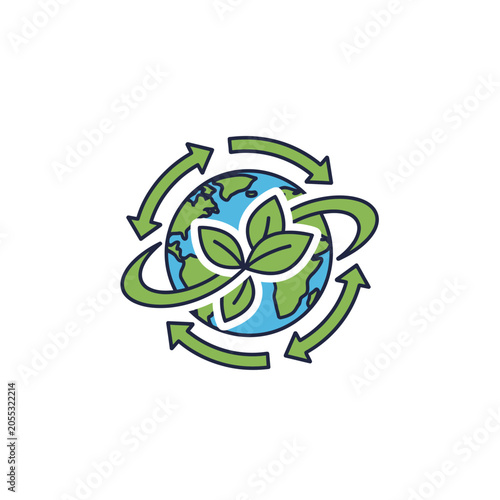 Earth with green leaves and arrows.