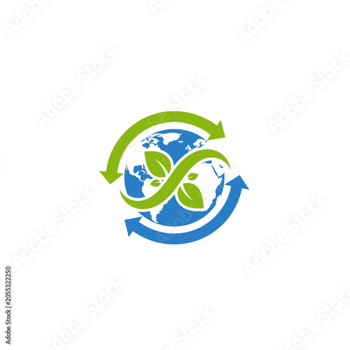 Earth with green leaves and arrows.