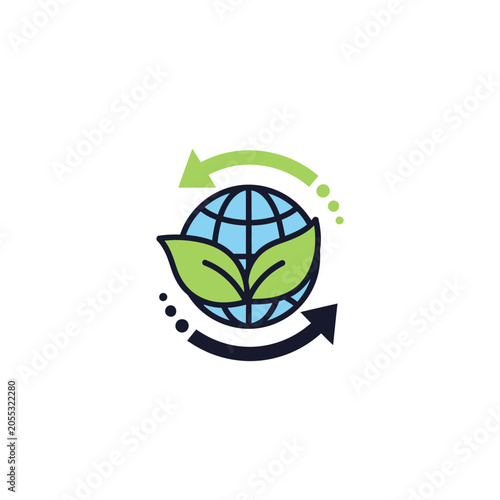 Earth with green leaves and arrows.