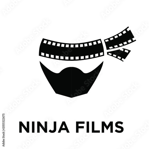 Photos Ninja Films logo featuring a minimalist ninja mask cleverly formed by a film strip on a white background