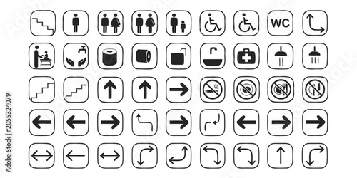 Cuadro en lienzo Comprehensive set of black and white signage icons featuring navigation accessib
