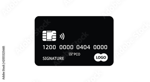 Canvas-taulu Black Plastic Credit Card With Chip And Magnetic Stripe White Background