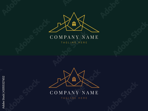 Foto Minimalist real estate logo design with crown and house