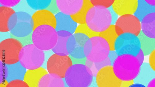 Vibrant multicolored polka dots on a light blue background with yellow, pink, purple, red, and blue circles