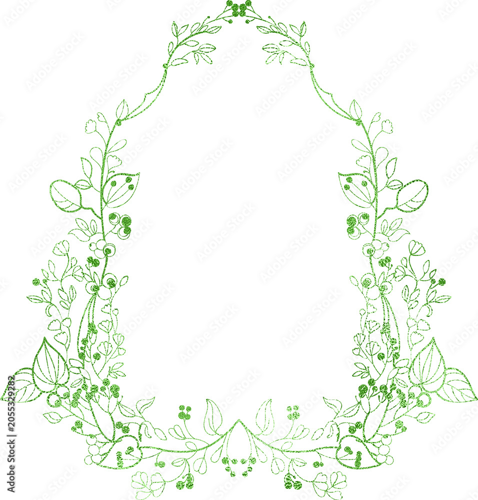 Fototapeta premium Green floral contour frame