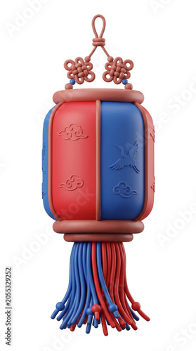 3D rendered illustration of a Korean traditional silk lantern for festive celebrations.