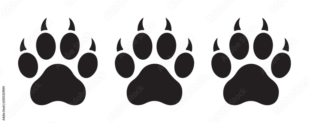 Fototapeta premium Wild animal tracks with sharp claws icons set vector illustration isolated on grid background art.