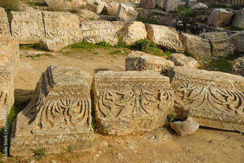 Canvas Print Fragments of architectural decoration from the ancient Roman city of Gerasa, now