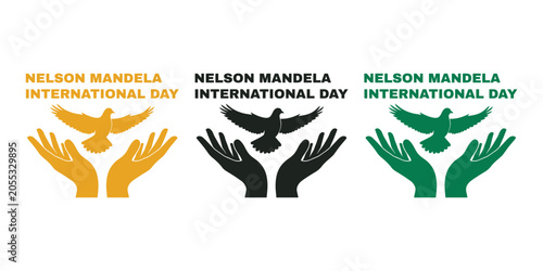 Fotografie Nelson mandela day graphic hands holding dove in gold black and green
