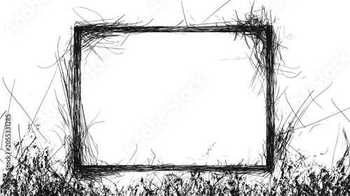 Frame decorated with hand-drawn messy charcoal lines provides a rustic border on a white background.