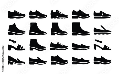 Set of various footwear silhouettes for fashion collection with footwear