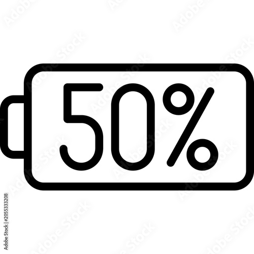 Foto Half-charged battery showing exactly 50 percent energy level