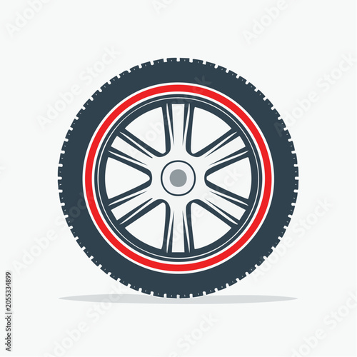 Car Wheel with Red Rim Detail