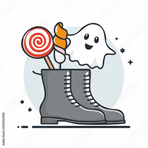 Cute Ghost with Candy in Boot Illustration