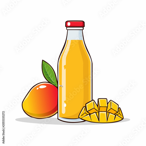 Mango Juice Bottle with Fresh Mango Fruit