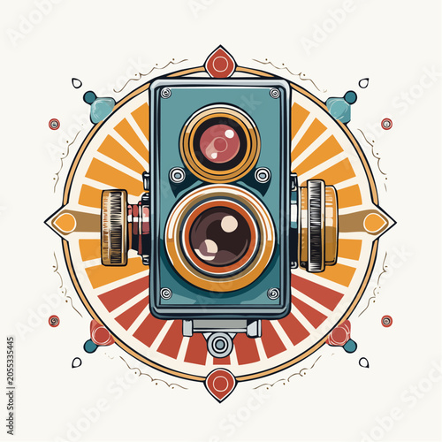 Vintage Twin-Lens Reflex Camera Illustration