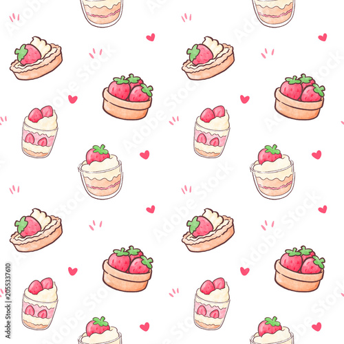 Watercolor Strawberry Cake Seamless Pattern, Background