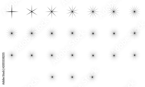 Vector set of different black sparkles icons. Collection of star sparkles symbol. Flare shape icons. Design on transparent png perfect for christmas design 