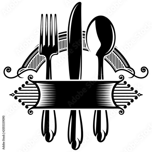 Elegant Cutlery and Decorative Frame Design for Restaurant Menu or Culinary Event.