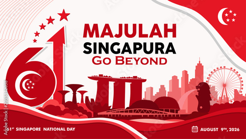 Singapore National Day 2026 banner with official Majulah Singapura Go Beyond theme.