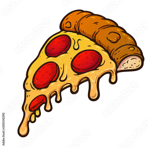 Pepperoni pizza slice with melting cheese cartoon illustration