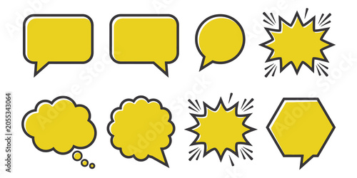 Quadro su tela Yellow Comic Speech Bubbles Isolated On Black Background For Communication Conce