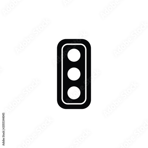 Black traffic light with white circles on white background road sign