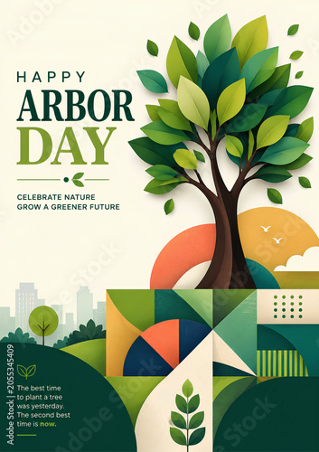 Happy Arbor Day greeting illustration - ai generative