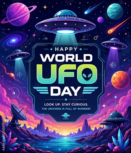 Futuristic World UFO Day celebration illustration - ai generative