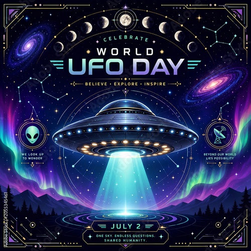 Futuristic World UFO Day celebration illustration - ai generative